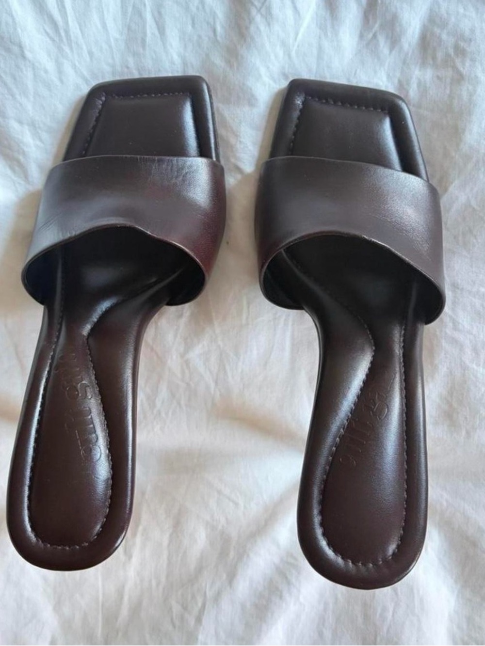 cult gaia Dark Brown Slide Heels with Gold and Cream Beaded Heel - Picture 2 of 4